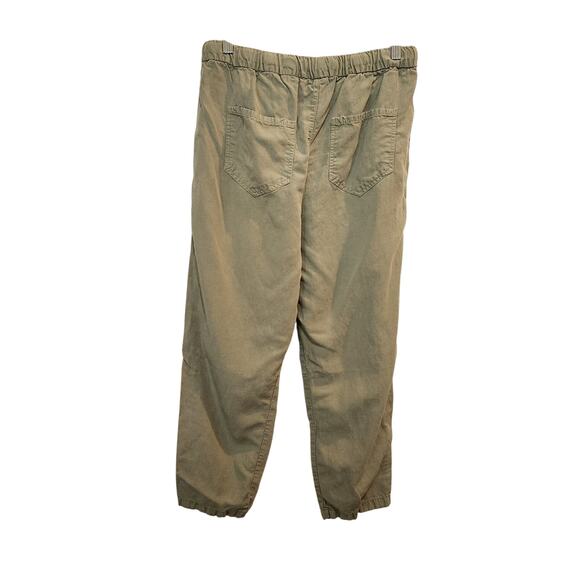 Zara Tan Elastic Waist Straight Leg Drawstring High Rise Trouser Pants Medium - Picture 2 of 9